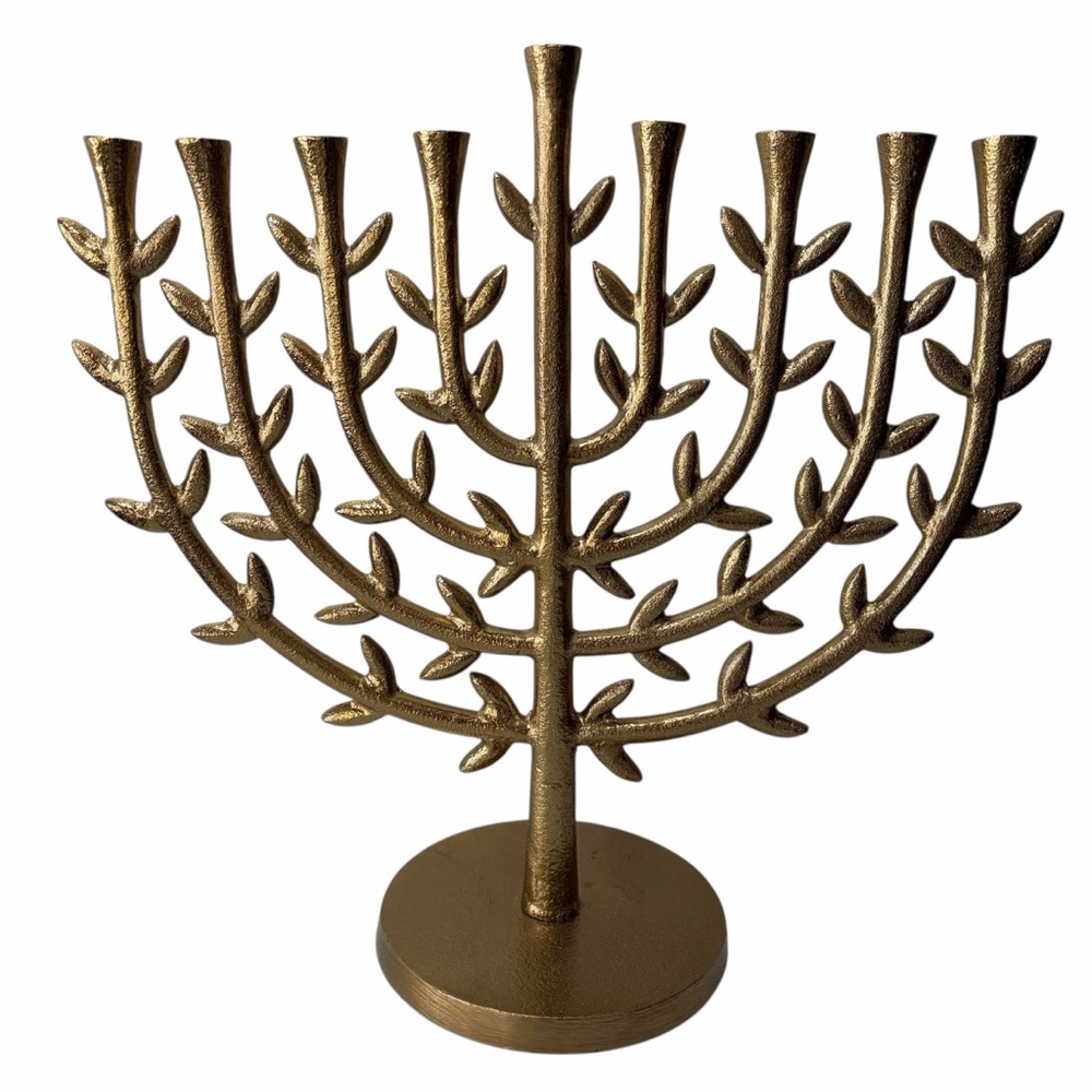 Threshold Tree of Life Menorah Gold Tone Hanukkah Iron 9 Taper Candle Holder NEW